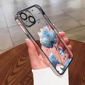 Lens Protection Phone Case with Lotus Pattern For IPhone 11 12 13 14 15 16 X XS Pro Max Plus Shockproof Soft Covers Cellphone Protective Shell