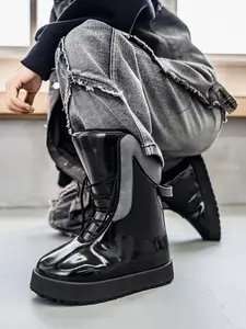 Men Winter High-Top Boots Trendy Casual Slouchy Boots Thick Sole Height Increasing Non-Slip Snow Boots Unique Design Youth Streetwear Shoes
