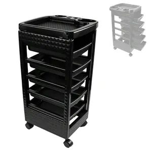 Black Salon Trolley Cart With Wheels/5 Drawers/Hair Dryer Holder/Tint Bowl Slot For Hair Stylist, Beauty Salon Equipment(T22)
