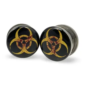 Yellow Biohazard Picture Plugs gauges pair body jewelry
