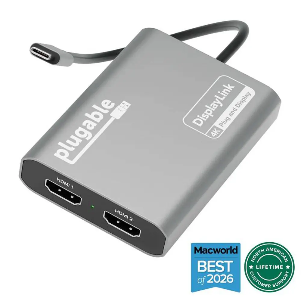 Plugable USBC-6950M USB-C to HDMI Adapter with HDMI Output, Dual Monitor Setup 4K 60Hz for Mac M1/M2/M3, DisplayLink for Thunderbolt Users’ MacBook or iMac (Driver Required)