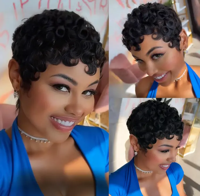 Human Hair Pixie Cut Wig for Women 4 Inch Pin Curl Short Wig Full Machine Made 130% Density 1B Natural Black & 99J Burgundy Red Perfect for Everyday Wear and Special Occasions #TikTokShopFallDealsForYou #halloween