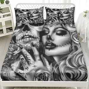 2/3 Pcs London Twilight Street Background Series Fitted Sheet Set, Suitable For Bedrooms, Hotels, Dormitories, Etc., Machine Washable (1 Fitted Sheet+ 1/2 Pillowcases, No Core)