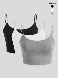 Women's Casual Crop Top 4-Piece Set, Slim-Fitting Plain Design, Comfortable Everyday Wear, Perfect for Relaxing at Home
