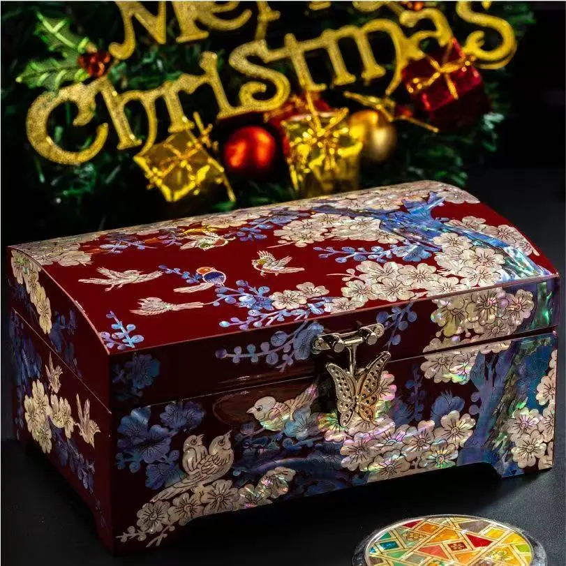 Luxury Traditional Wood Lacquer Vanity Keepsake Box, Wedding Butterfly-Themed Non-Natural Crystal Jewelry Accessory Decoration