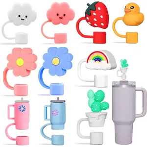 10PCS Straw Cover Cap, Cute 3D Silicone Straw Topper for Stanley 30&40 Oz Tumbler in different Shapes Straw Cups Decorations Accessories