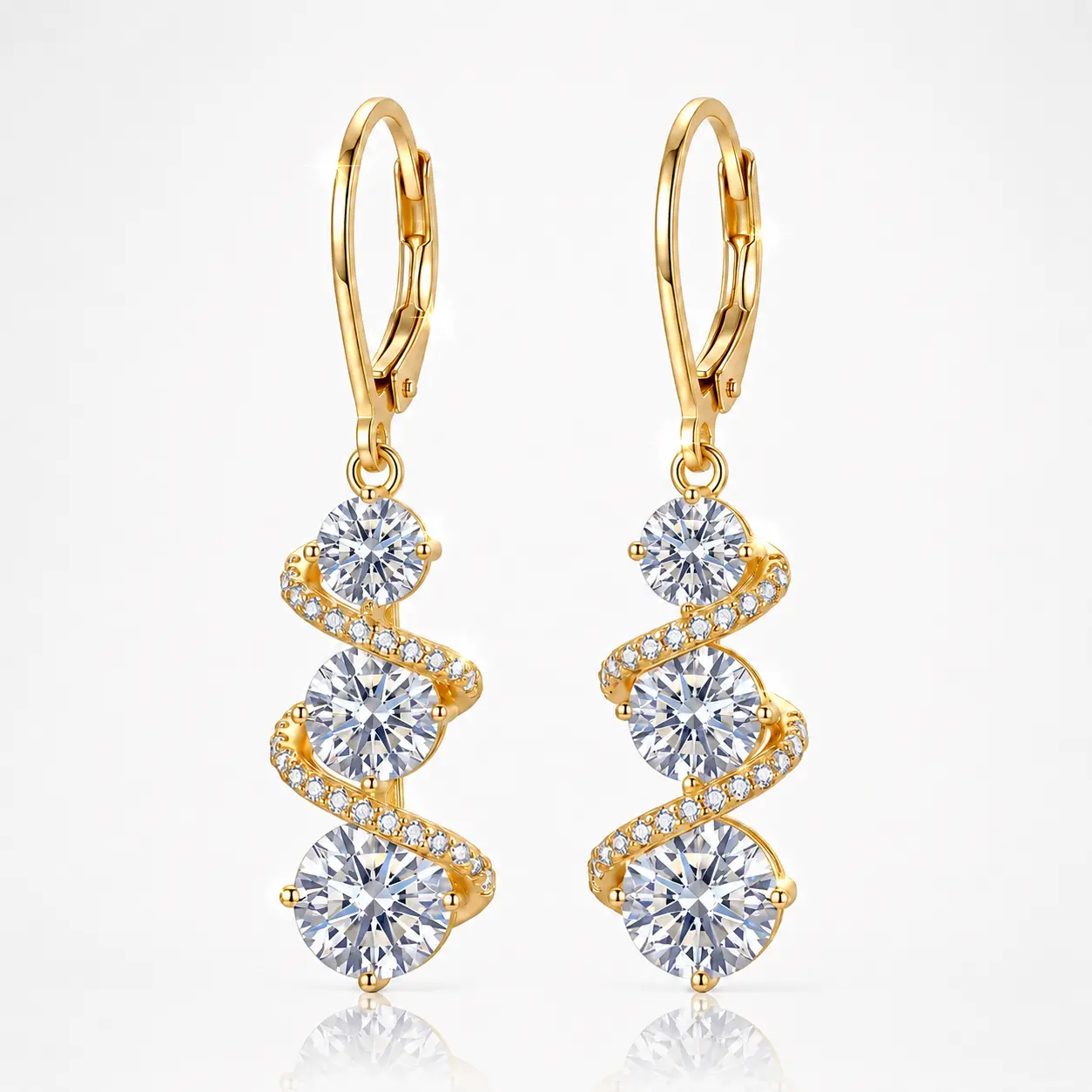 Women's Gold-Plated Cubic Zirconia Spiral Pattern Dangling Earrings - Sparkling Costume Jewelry for Wedding, Date Night