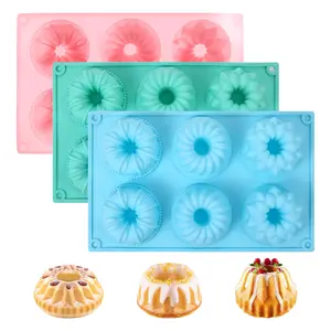 3PCS Mini Bundt Cake Pans - 6-Cavity Silicone Molds for Baking Cupcakes, Brownies & Jellies