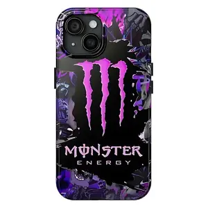 Purple Monster Energy Phone Case for iPhone 17 16 15 14 Pro Max Plus Cool Gamer Neon Violet Scratch Logo Shockproof Grunge Aesthetic Protective Cover Gift
