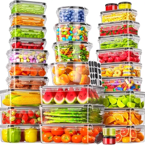AISOON 50 PCS Food Storage Kit, 25-Pack Leakproof Airtight Meal Prep Containers, BPA-Free Reusable Plastic Kitchen Gadgets, Stackable Fridge Organizer for Kitchen Storage Organization