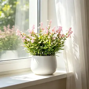 1pc Artificial Lavender flower with White Pot - 20cm Artificial Flower Potted Fake Pink Plant -Tabletop Centerpiece Faux Greenery for Home Office Decor，Indoor Outdoor Decoration, Artificial Flower Arrangement, Decorative Flowers