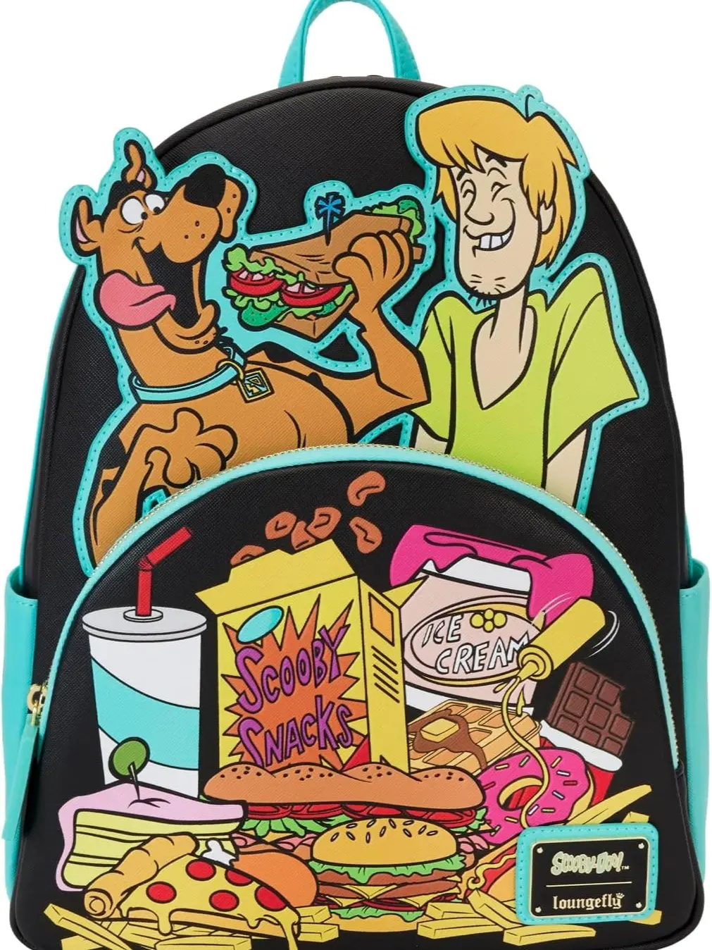 Loungefly Scooby-Doo & Shaggy Munchies Mini Backpack - Cute Faux Leather Graphic Bag with Appliqué for Collectors and Daily Use, Daily Use Bags, Playful, Snack Theme, Unisex, Cartoon, Compact, Snack Print, Nwt
