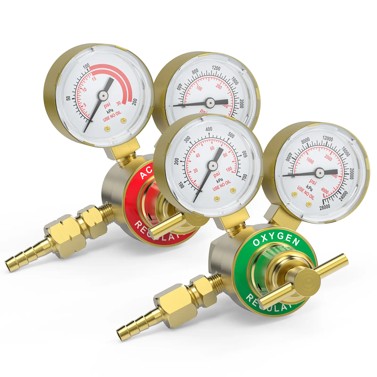 YESWELDER Acetylene & Oxygen Regulator Set with Ergonomic Handle, Gas Welding Accessory, CGA200 & CGA540 Pressure Gauges, 9/16"-18 Outlet, 1/4" Hose Connector