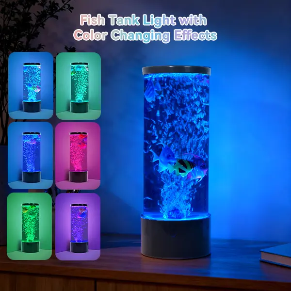LED Aquarium Bubble Fish Tank Table Lamp, Perfect Birthday Christmas Gifts for Adults Kids Teens, 6 Color Remote Fake Fish Sensory Night Light, Stress Relief Decor for Bedroom Kids' Room Home