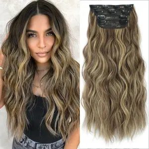 Plodon Golden Brown 24/20/16-in Invisible Clip-in Synthetic Hairpiece - Double-layer Weft, Secure Non-slip Fit, Long Wavy Extensions Hair for Women - Wig Fashion