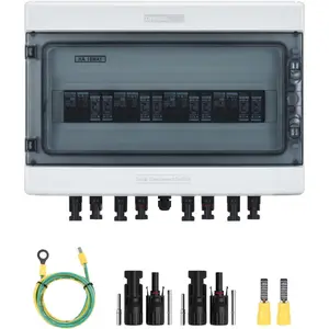 Solar Disconnect Switch 40Amp DC Circuit Breaker with Surge Protector PV Combiner Box for Solar Panel 4 in 4 Out 1000V