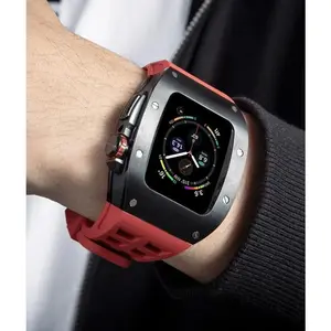 Red 2PC 45mm Luxury Silicone Band & Cover Case for Apple Watch Series 7/8 Durable Protective For Business Men & Sports Men| Non-Slip & Soft