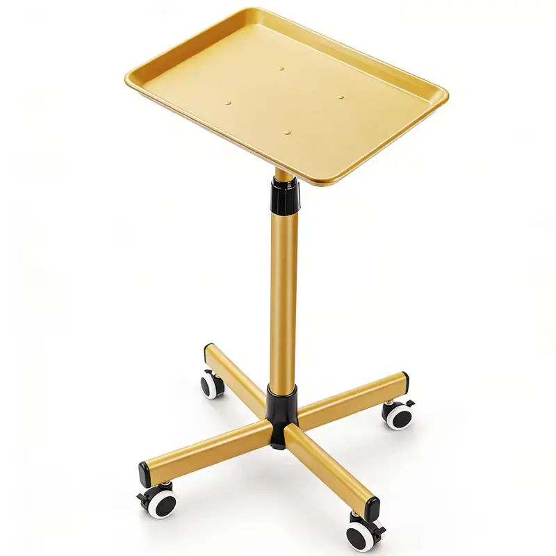 Heavy-Duty Adjustable Height Salon Cart with Large Aluminum Tray, Mobile Service Trolley for Salon, Home Tattoo Use