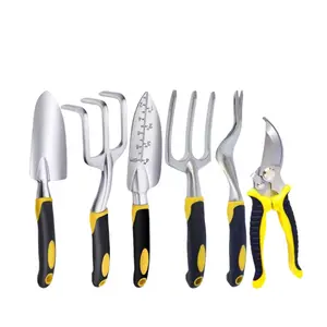 6-Piece Garden Tool Set with Shovel Metal Rake Scissors Pruning Transplanting Planting Flowers Weeding Loosening Soil Heavy Duty Lawn Sweeper Essential Versatile Tools