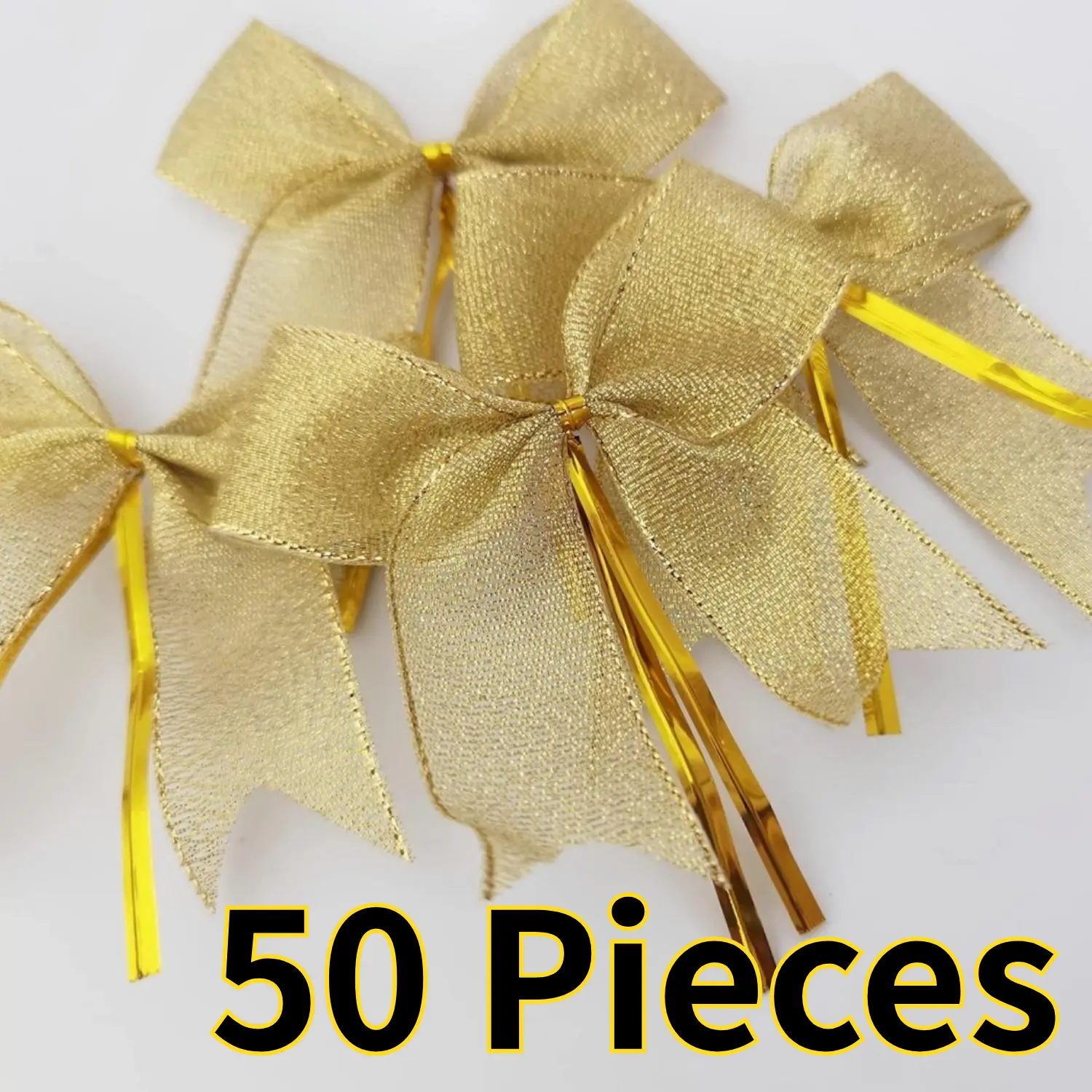 50-Pack 3.5" Golden Decorative Ribbon Bow Ties - Home Improvement Decor, Gift Ribbon Centrepieces, Christmas Decor, DIY Clothing/Shoes/Hats Accents, Decorative Ribbon Ribbons