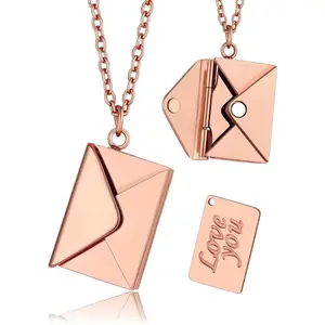 Personalized Envelope Locket Necklace for Women, Custom Love Letter Message Necklaces Mother's Day Christmas Gift for Fiancee Mom Wife