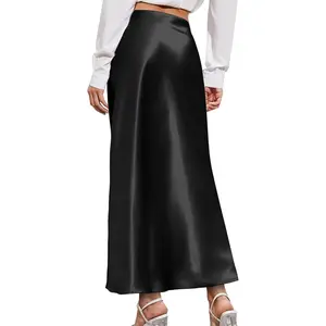 Maxi Skirts for Women Elegant Black Satin Skirt Midi Skirt Fall Skirts for Women 2024 High Waisted Long Skirts Work Skirts