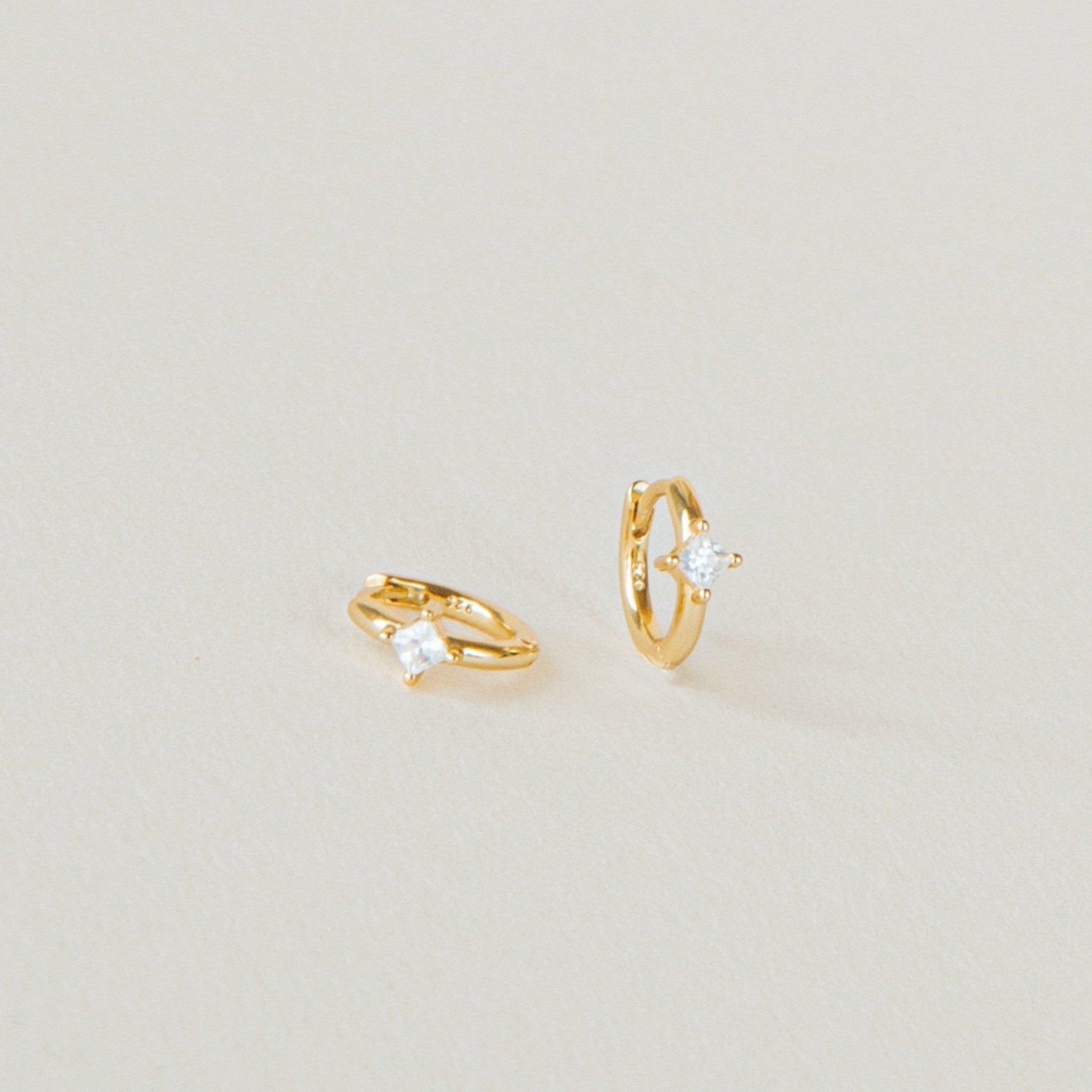Athena Huggies by Caitlyn Minimalist - Dainty Diamond Huggie Hoop Earrings in 18K Gold Finish & Sterling Silver - Everyday Crystal Earrings - Minimalist Jewelry - Gift for Her