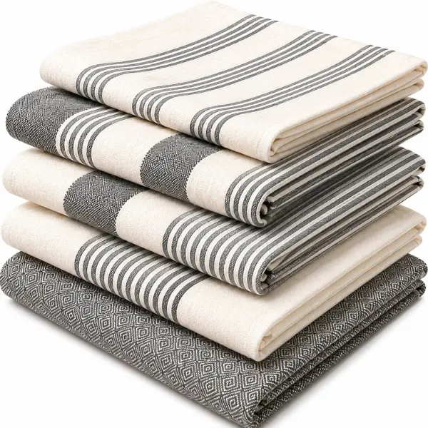 5-Pack Premium Assorted Cotton Rectangular Kitchen Towels (16x28 in) - Ultra Absorbent, Quick Dry, Soft, Durable Cotton Cleaning Cloths for Daily Kitchen Dishes, Hand Drying, Machine Washable, Tumble Dry Household Housewarming Gifts