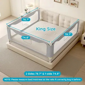 King Size Toddler Bed Rail: 3-Side Protection Bedrail for King Bed - Extral Tall Adjustable Child Safety Side Railing Guards for