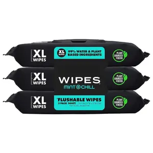 Flushable Wipes - 3 Pack, 144 Wipes - Unscented Extra-Large Adult Wet Wipes - Vitamin-E & Aloe - Septic and Sewer Safe - Fragrance Free Wipes
