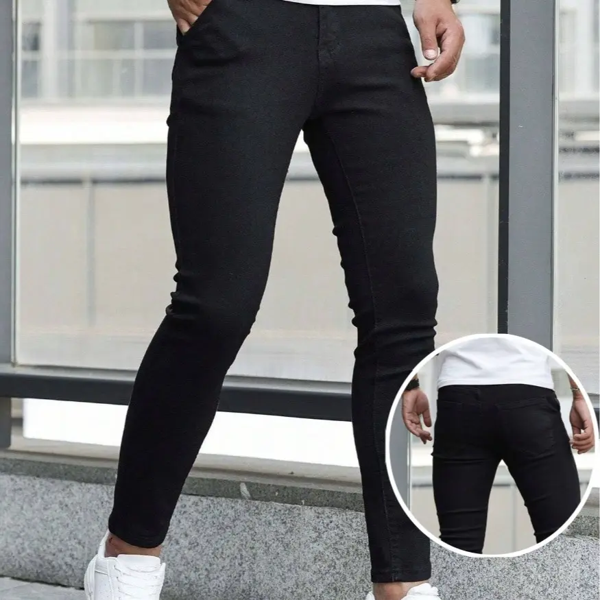 Men's Office-Ready Skinny Jeans for Casual Fridays - Structured Denim, Anti-Static Finish, Slim Tailored Fit, Timeless Coal Black