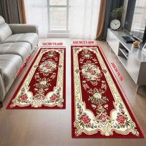 Floral Pattern Anti-Slip Long Bedside Rug, Decorative Area Rug, Living Room Rug, Suitable for Bedroom, Hallway, Entryway, Home Decor