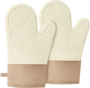 Oven MittsHeat Resistant up to 500F, Oven Gloves with Soft Lining, Non-Slip Kitchen Essentials, Kitchen Gadgets, Apartment Essentials,   for Cooking (beige-1pair)