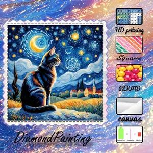5D-DIY, advanced velvet canvas, diamond art, diamond painting kit, starry sky, galaxy, cats, pastoral AB diamonds, fairy dust diamonds, crystal diamonds, perfect home decor, handmade diamond art painting kit, special craft diamond art kit