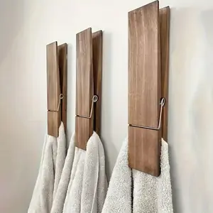 3pcs Large Wooden Clothespins Large Clothespin Towel Holder, Large Clothes Pin Towel Holder Wooden Clothes Clips for DIY Craft Winter Farmhouse Bathroom Laundry Room 11.8x1.5inch