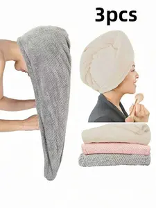 3-Piece Microfiber Towel Set, Quick-Dry Super Absorbent Soft Hair Wrap, Hair Drying Towel, Ideal for Curly Damaged Hair, Bathroom Home Travel Gym Essentials