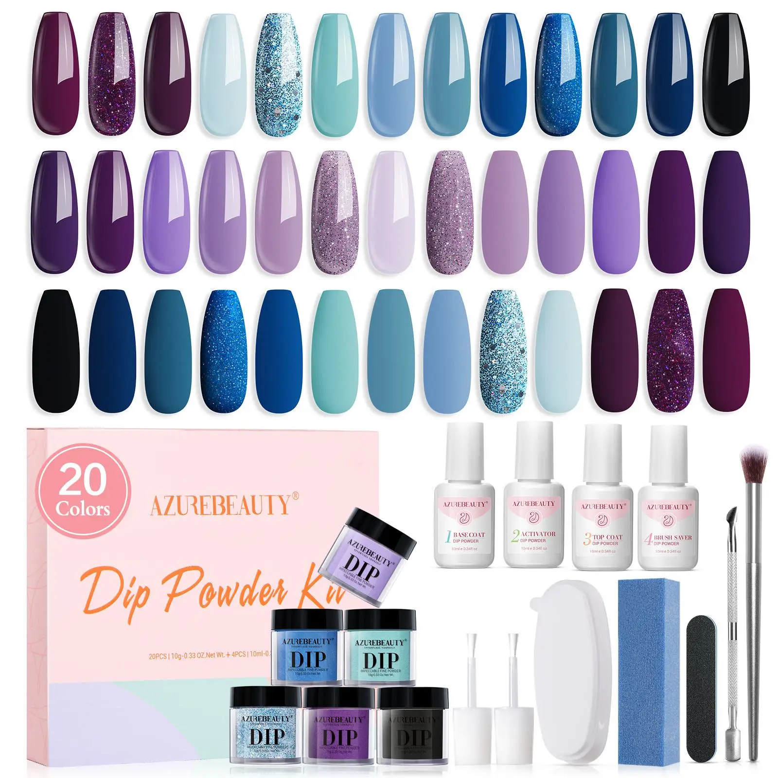 AZUREBEAUTY 20 Colors Dip Powder Nail Starter Kit, No UV Lamp & Long Lasting Quick Dry DIY at Home, Salon Effect for Beginners #cozyvibes #effortlessb