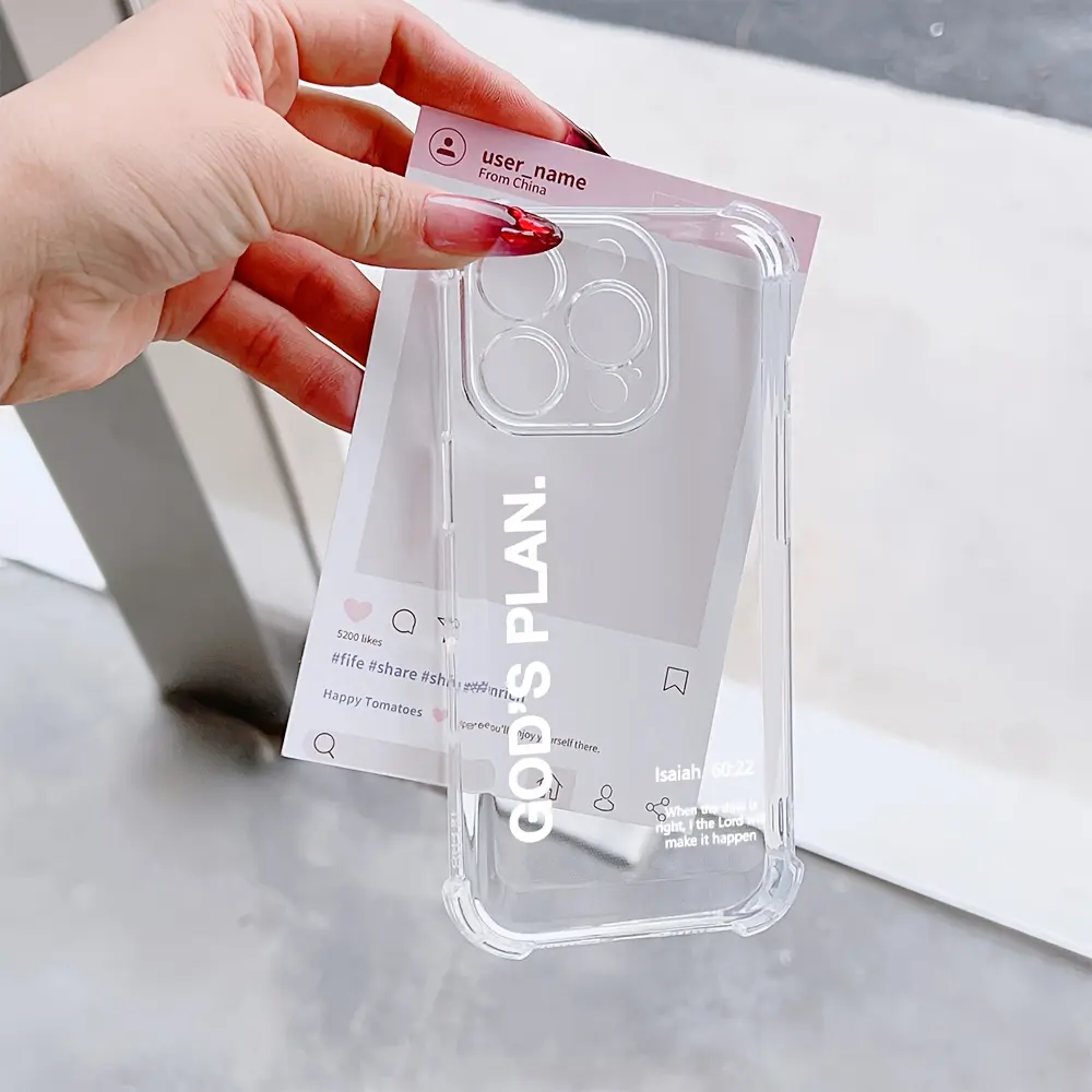 elegant,God's Plan Crystal Shockproof Cellphone Casing - Transparent Soft Back Protective Accessory with 4-Corner Drop Protection for iPhone 17,16,15,14,13,12,11 Pro,Max,Plus Devices