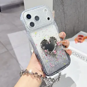 Star Drill Wave Gel Heart Glitter Phone Case with Metal Water Drop Mirror, Tpu Material, Fits iPhone 17 Pro Max, 16 Plus, 15, 14, 13 Pro Max