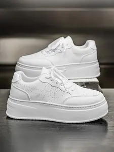 Men's Breathable Mesh Shoes, Trendy Casual Thick Sole Sneakers, Solid Color Sneakers, Comfortable Sporty Dad Style Footwear for All Seasons