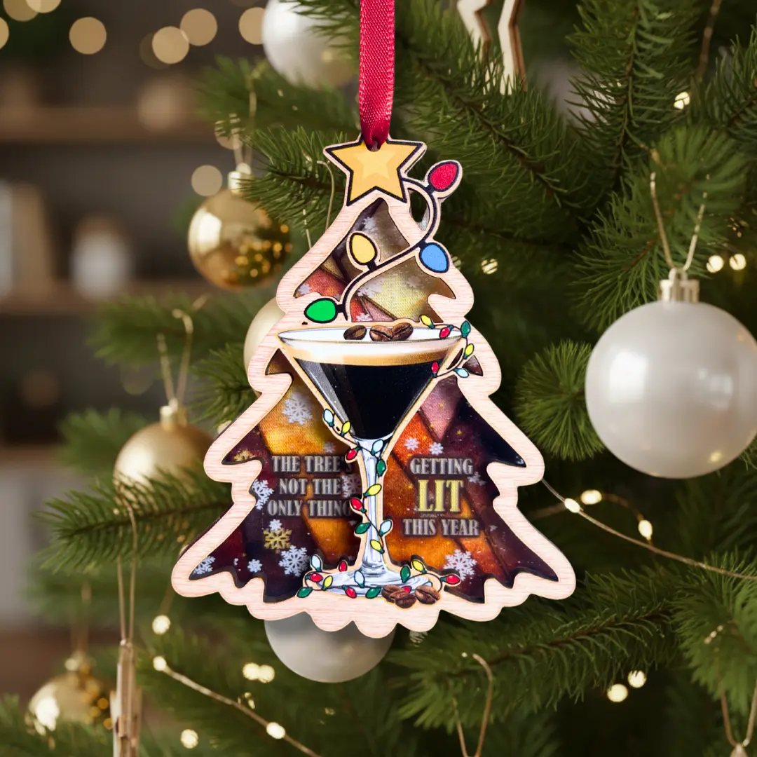 Espresso Martini Ornament 2025, Espresso Martini Christmas Ornament for Coffee & Cocktail Lovers, 2-Layer Wood and Acrylic Keepsake, Chrismas Gift, Tree Decor Idea