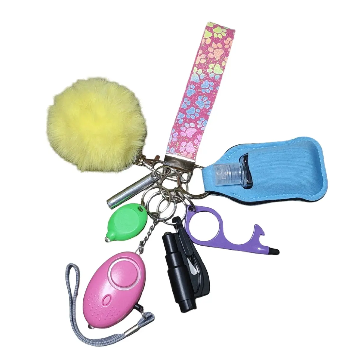 Neon Puppy Paws Keychain Safety Kit for Women