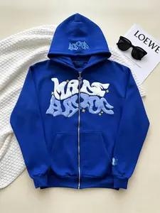 Y2K Retro Star And Letter Printed Full zipper Hoodies，Spring Autumn Harajuku Women And Men Fashion Hip Hop Long Sleeve Hooded ，Avant-Garde - Street Casual Spring/Fall Loose Zipper Pocket Patched，Autumn and Winter Gothic Coat preppy style