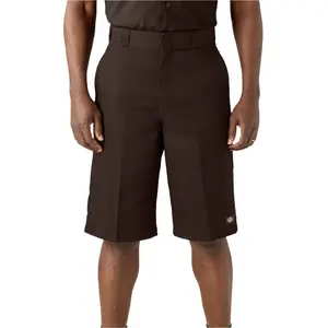 Dickies Men's 13" Classic Long Loose Fit Twill Blend Belt-Style Straight Work Shorts - Plain, Flat Front, Loose Seat, Cotton-Infused, Belt-Included, Pockets, Dark Brown
