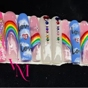 VIM LGBTQ XXXL Handmade Acrylic Press On Nails with Rainbow and Love Design for Stylish Nail Art