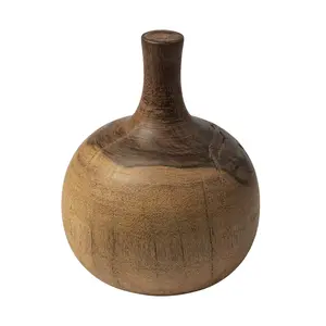 360 Stand 11 in. Vase-Shaped Solid Wood Home Decor Piece, Brown Wood with Natural Look