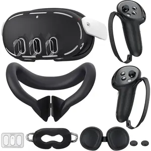 Cover Compatible with /Oculus Quest 3 Accessories, VR   Cover, VR Shell Cover, Controller Grip Case,Camera Lens Protector Set (Black)