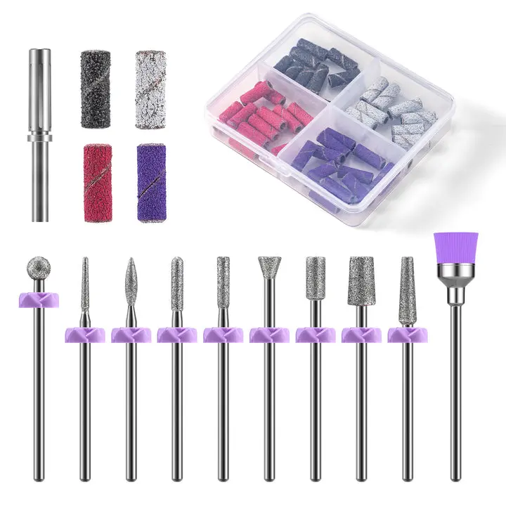 MelodySusie 10Pcs Diamond Nail Drill Bit Set with 40Pcs Sanding Bands (#120#180#240 Grits)