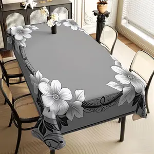 1Pc retro black and white gray, flower, rectangular table cloth, family kitchen living room dining table cloth, party tablecloth, kitchen accessories, room & outdoor decoration tablecloth, friends house warming fashion tablecloth