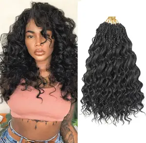 Pre looped Gogo Curl Crochet Hair 14 Inch 8 Packs/120 Stands Pre twisted Short Curly Crochet Hair for Women Ocean Wave Braiding Hair Water Wave Deep Braiding Hair for (14 inch 1B)